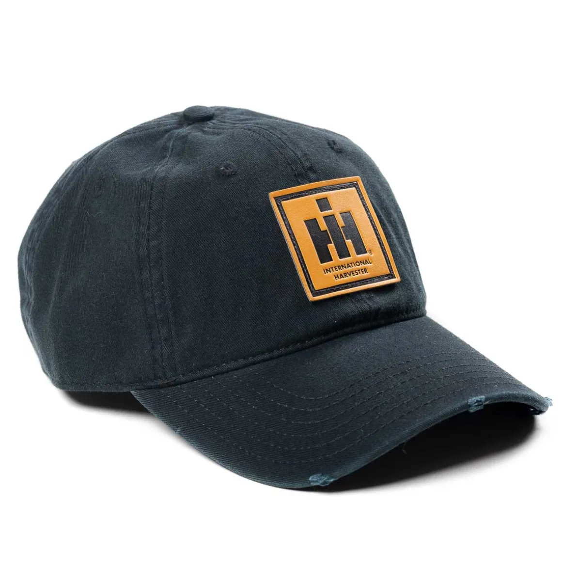 IH Leather Emblem Black Distressed Hat