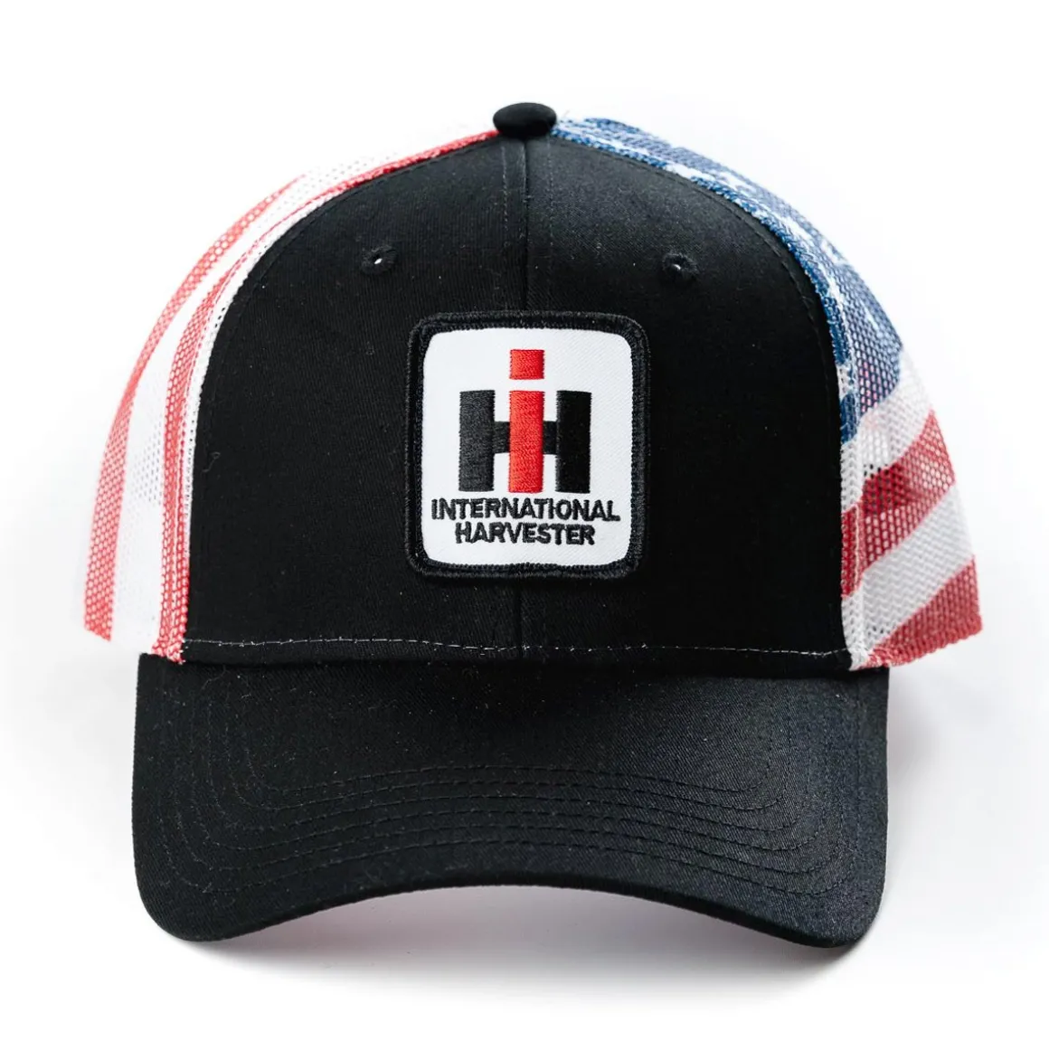 IH Logo Black Hat with US Flag Mesh Back