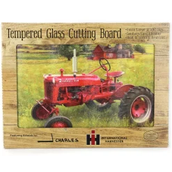 IH McCormick Farmall Cub Tractor in Field Glass Cutting Board, 15.5in x 11.75in