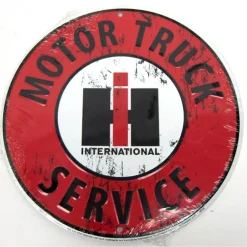 12in Round Red Tin Sign with IH Logo, "Motor Truck Service"