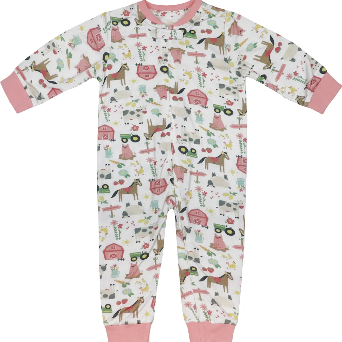 Infant John Deere White & Pink Farm Elements Zip Coverall Long Sleeve Onesy
