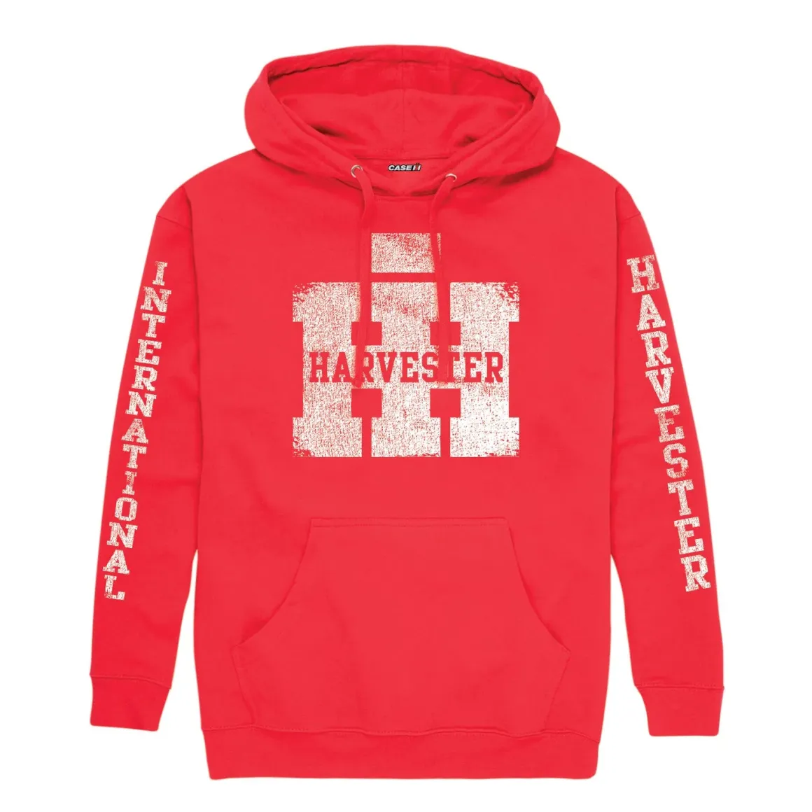 International Harvester Weathered Distressed Logo Red Pullover Hooded Sweatshirt