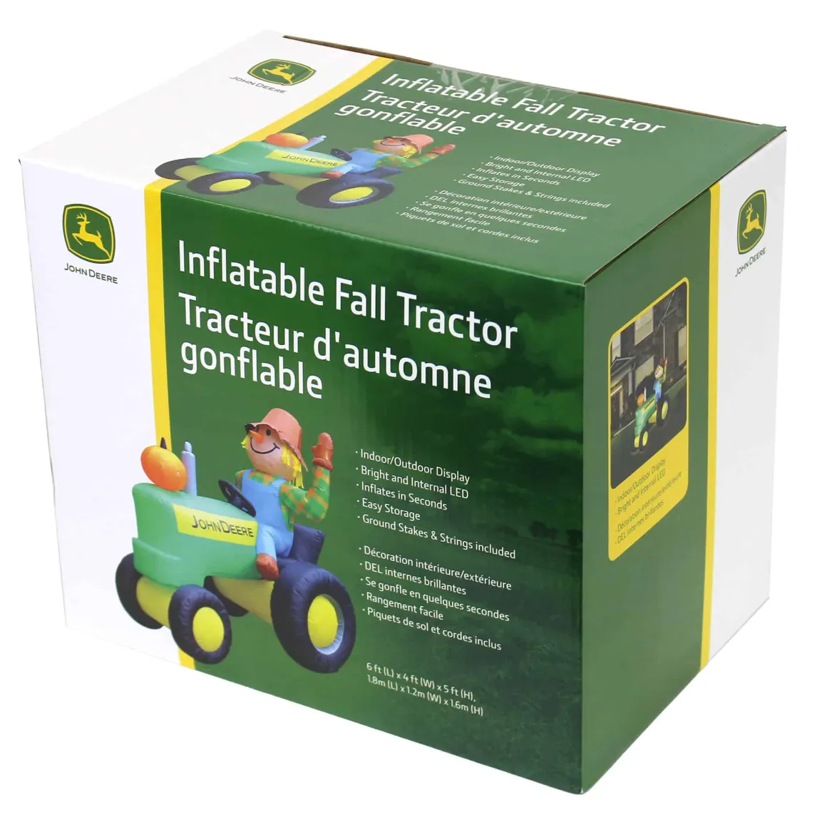 John Deere 6 Foot Inflatable Fall Tractor with Scarecrow
