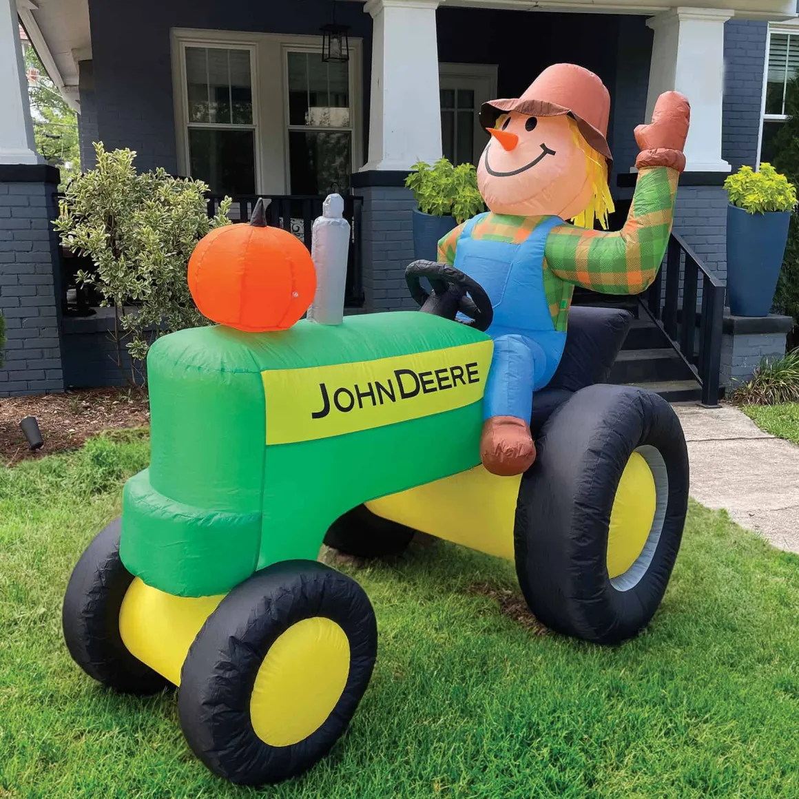 John Deere 6 Foot Inflatable Fall Tractor with Scarecrow