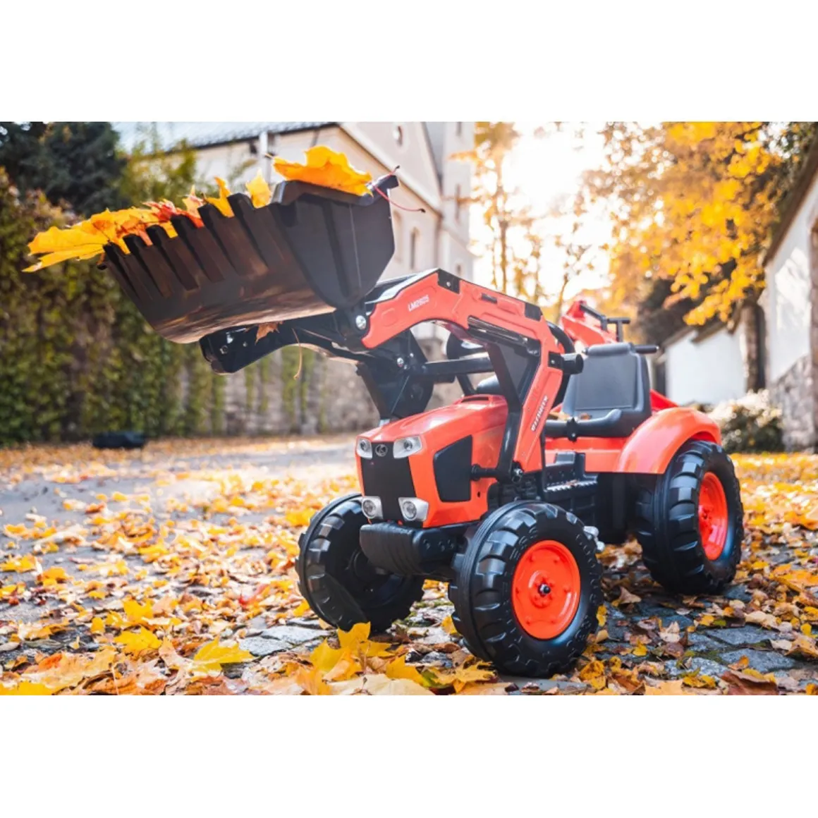 Kubota M135GX Pedal Backhoe w/ Front Loader, Rear Excavator & Trailer