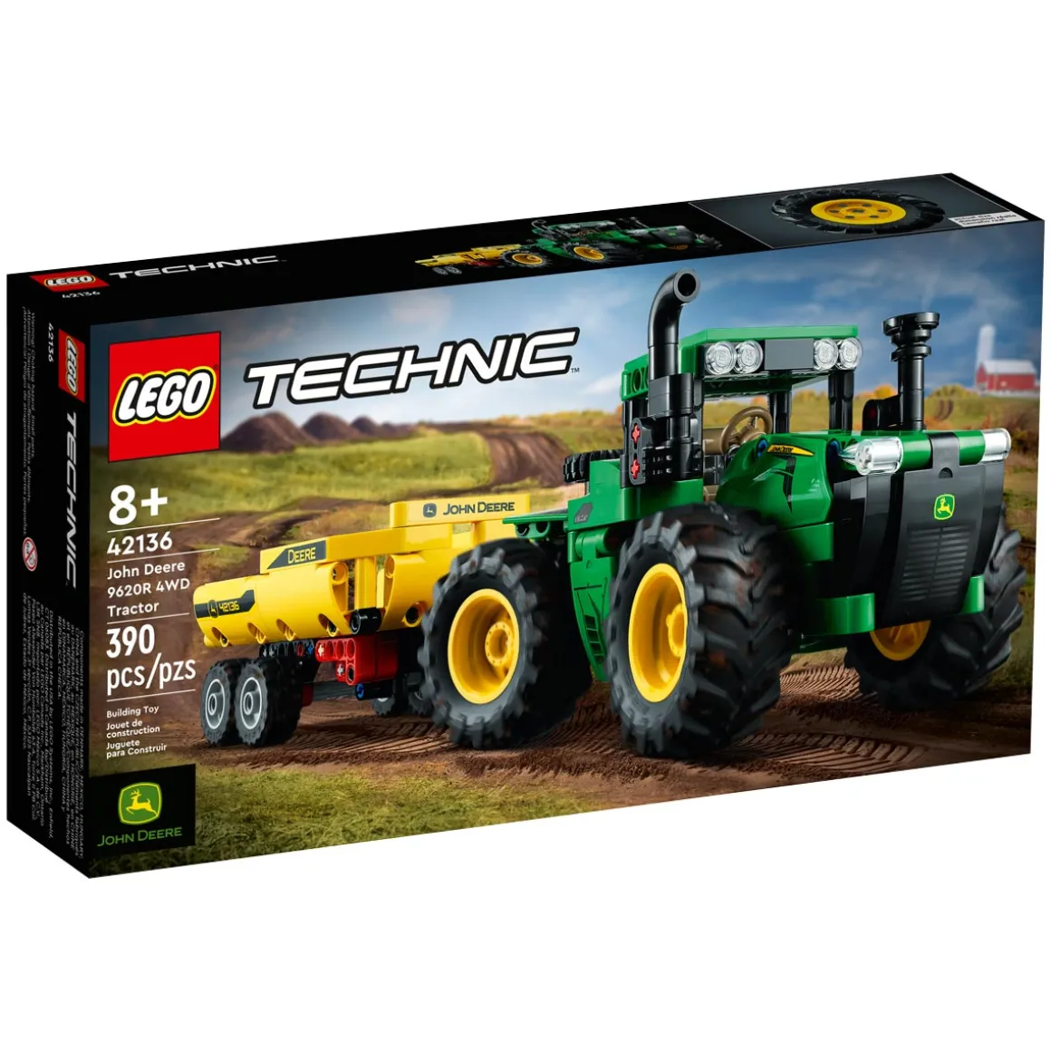 LEGO Technic John Deere 9620R 4WD Tractor with Trailer 390 Piece Building Toy Set