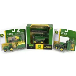 Lot of (2) 1/64 John Deere Tractors with Accessories and (1) John Deere Combine
