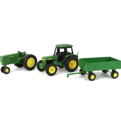 Lot of (2) 1/32 John Deere Tractors and (1) Green Wagon - SOLD AS-IS