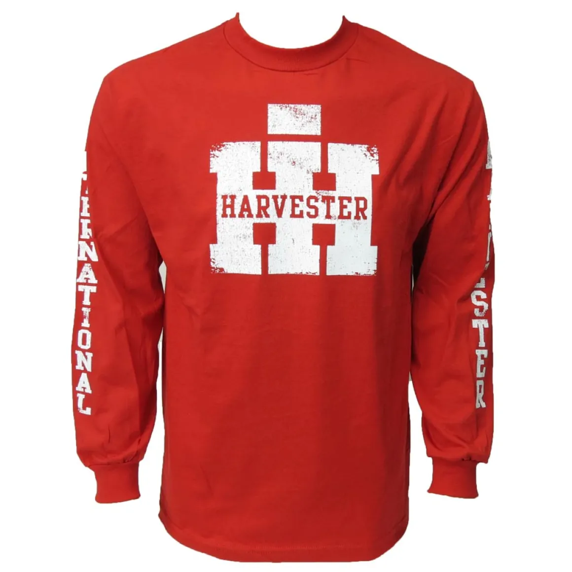 Men's Red College Distressed IH Logo Long Sleeve Tee Shirt