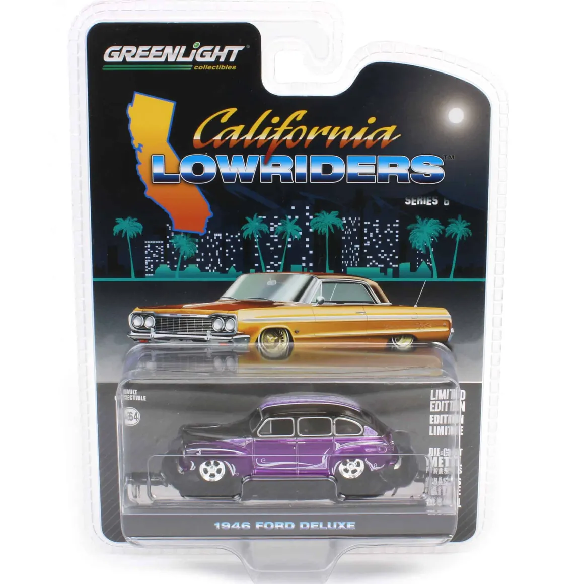 Pinstriped Chase ~ 1/64 1946 Ford Fordor Super Deluxe, Dark Purple Metallic & Black Two-Tone, California Lowriders Series 6