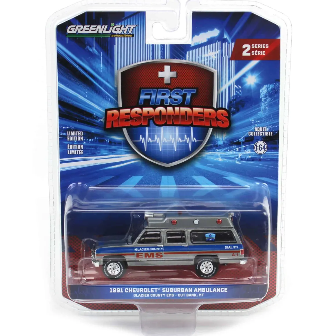 Raw Chase Unit ~ 1/64 1991 Chevrolet Suburban Ambulance, Glacier County EMS, First Responders Series 2