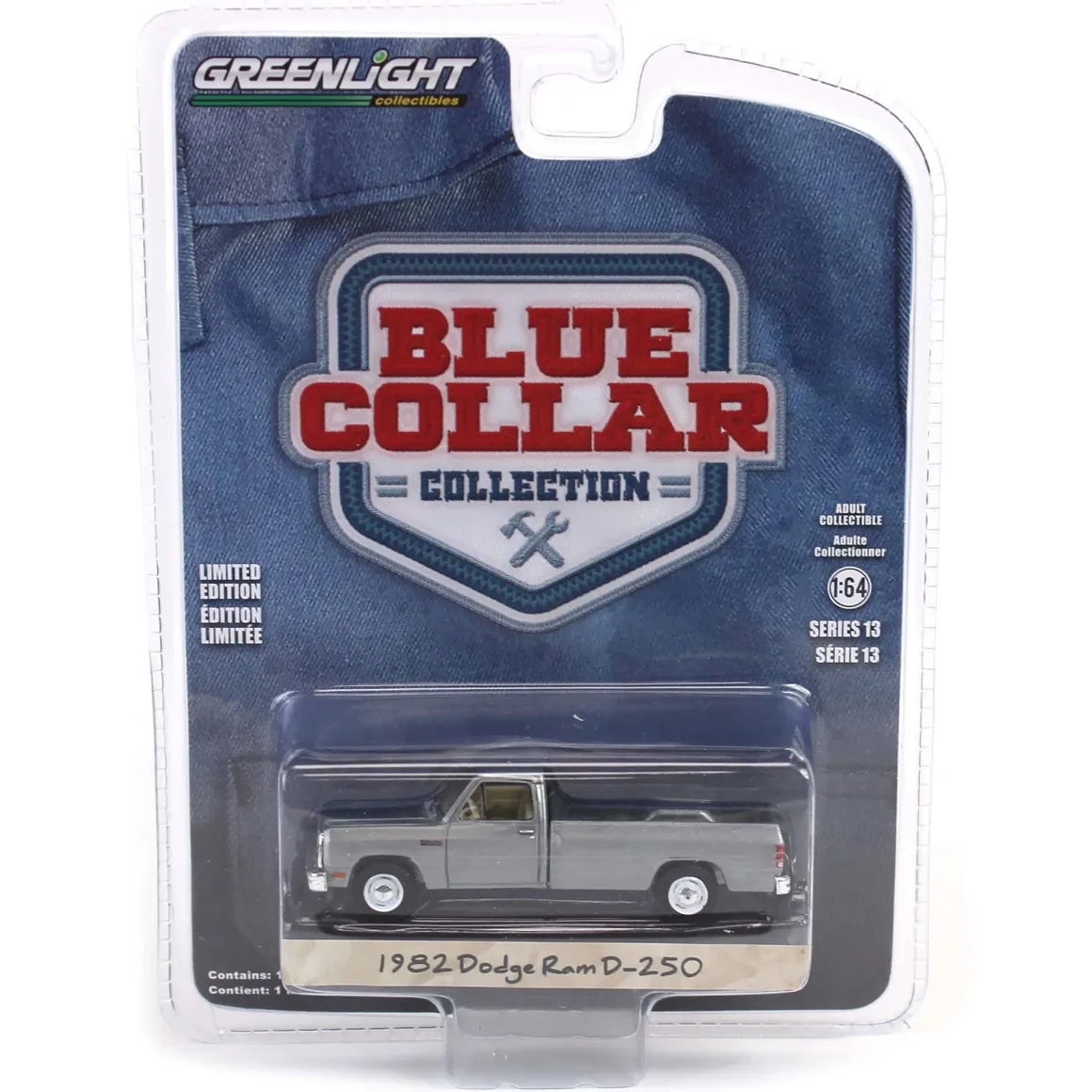 Raw Chase Unit ~ 1/64 1982 Dodge Ram D-250, DOT Orange, Blue Collar Series 13