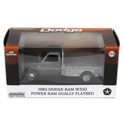 Raw Chase Unit ~ 1/64 1985 Dodge Ram W350 Dually Flatbed Pickup Truck, Black with Silver Flatbed, Diecast Direct Exclusive