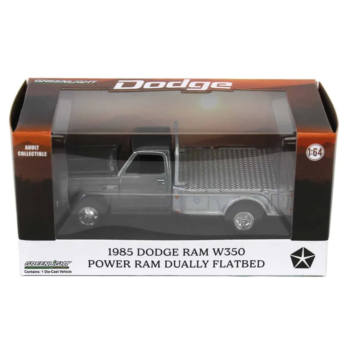 Raw Chase Unit ~ 1/64 1985 Dodge Ram W350 Dually Flatbed Pickup Truck, Black with Silver Flatbed, Diecast Direct Exclusive
