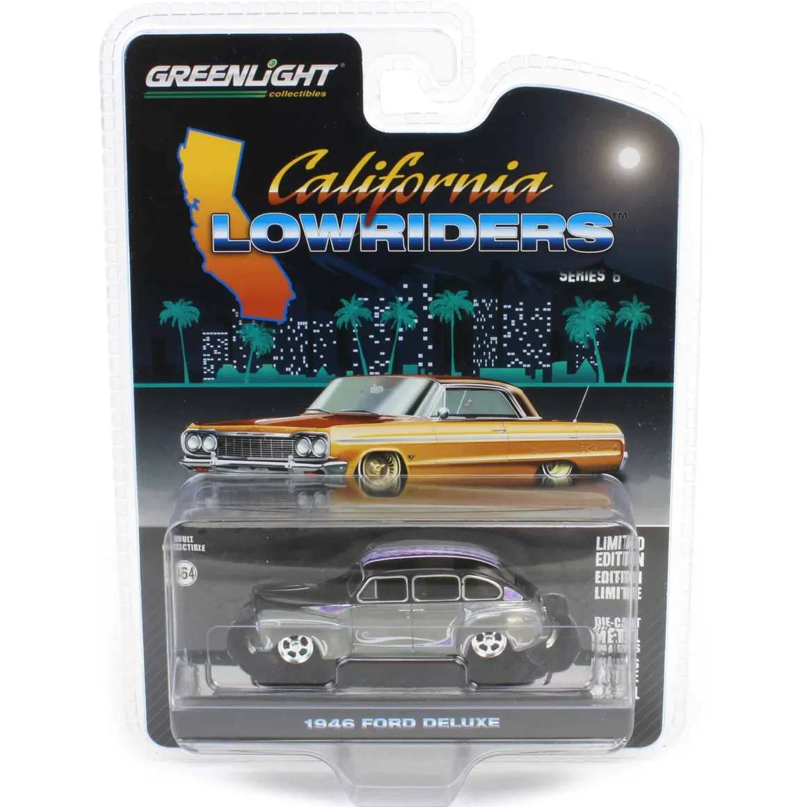 Raw Pinstriped Chase ~ 1/64 1946 Ford Fordor Super Deluxe, Dark Purple Metallic & Black Two-Tone, California Lowriders Series 6