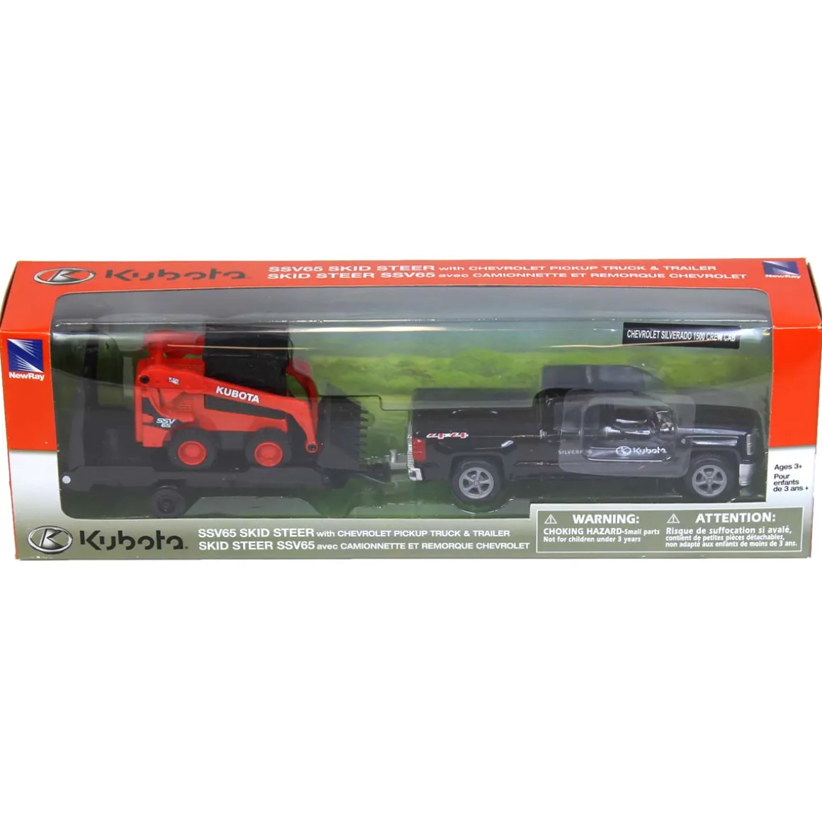1/43rd Chevy Pickup with Kubota SSV65 Skid Steer on a Trailer