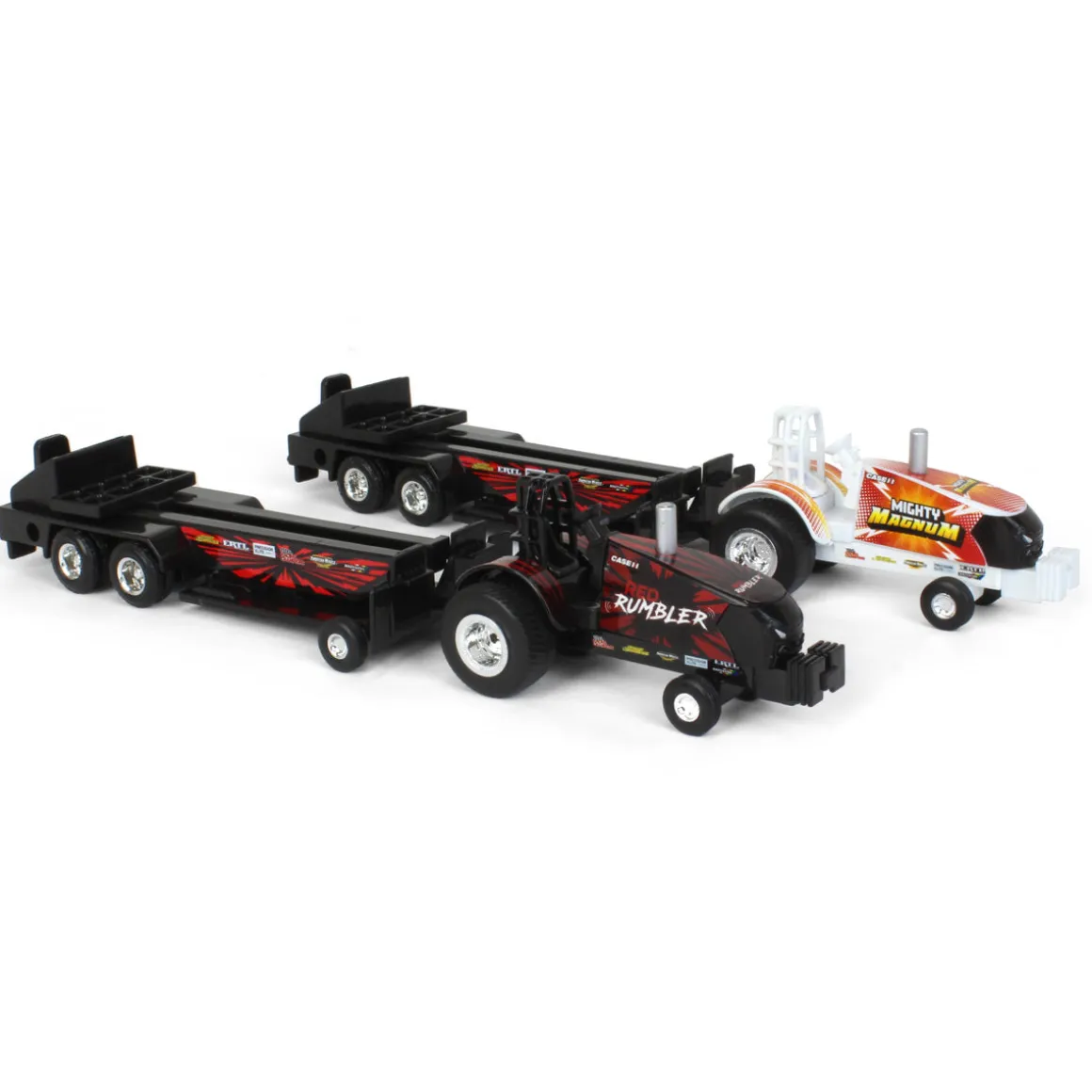 Set of 2 ~ 1/64 Case IH Magnum "Red Rumbler" & "Mighty Magnum" Pulling Tractors with Sleds