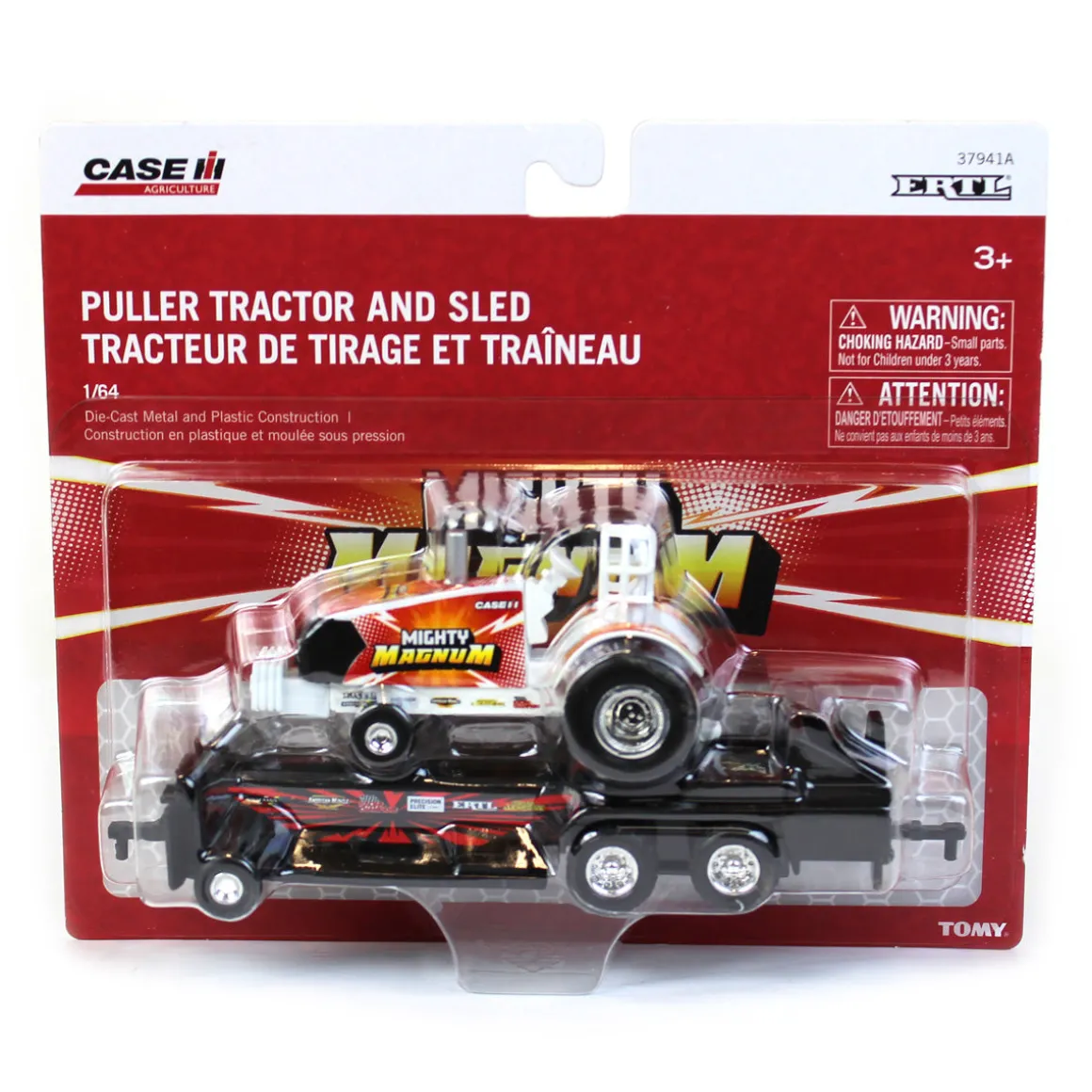 Set of 2 ~ 1/64 Case IH Magnum "Red Rumbler" & "Mighty Magnum" Pulling Tractors with Sleds