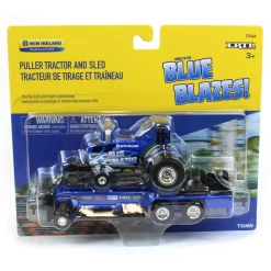 Set of 2 ~ 1/64 New Holland "Blue Blazes" & "Midnight Blue" Pulling Tractors with Sleds