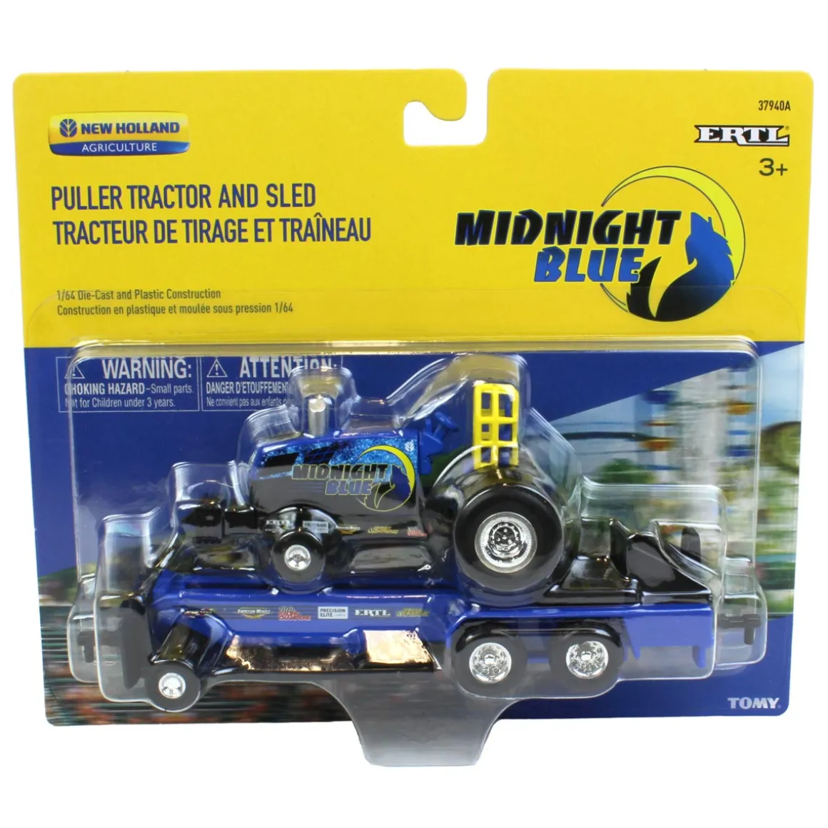Set of 2 ~ 1/64 New Holland "Blue Blazes" & "Midnight Blue" Pulling Tractors with Sleds