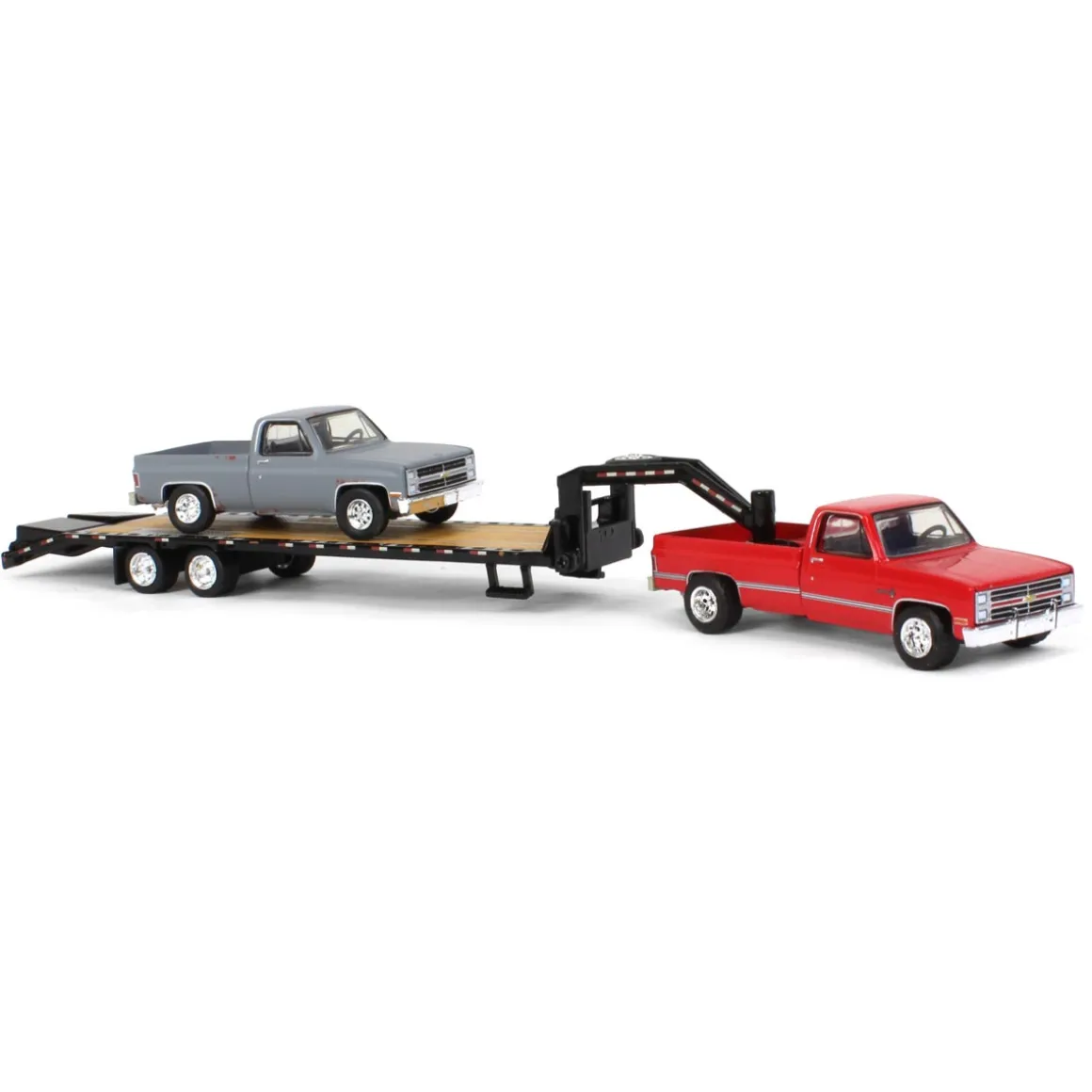 Set of 3 Color Variations ~ 1/64 Chevy K-30 Longbed w/ Gooseneck & Project Truck, Greenlight Exclusive