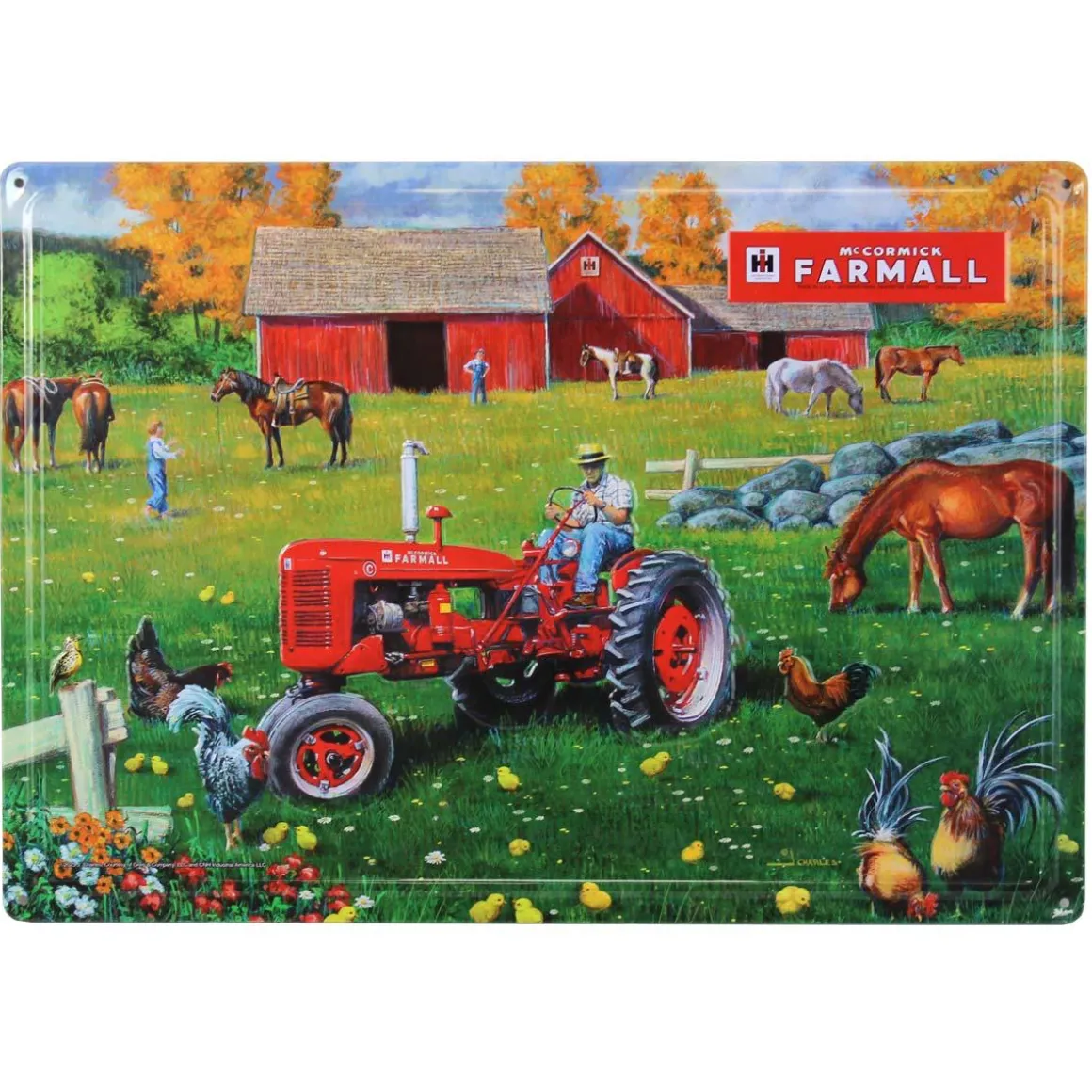 Set of 4 IH McCormick Farmall Embossed Metal Signs, 16.75in x 12in