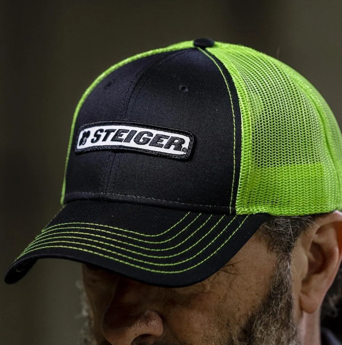 Steiger Logo Black & Green Mesh Back Cap