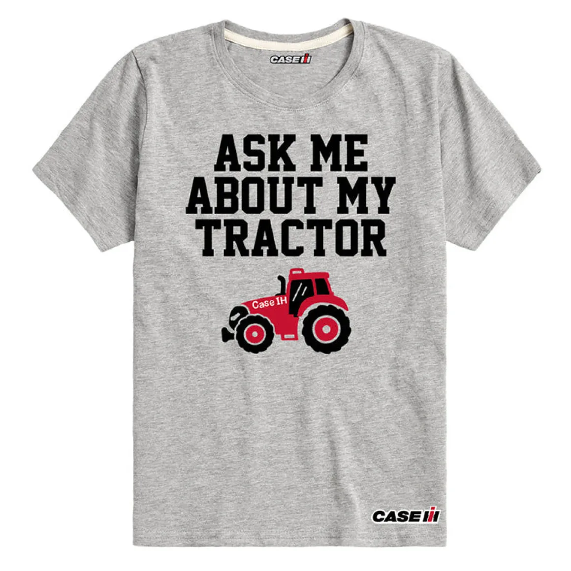Toddler Case IH Ask Me About My Tractor Gray Short Sleeve Shirt
