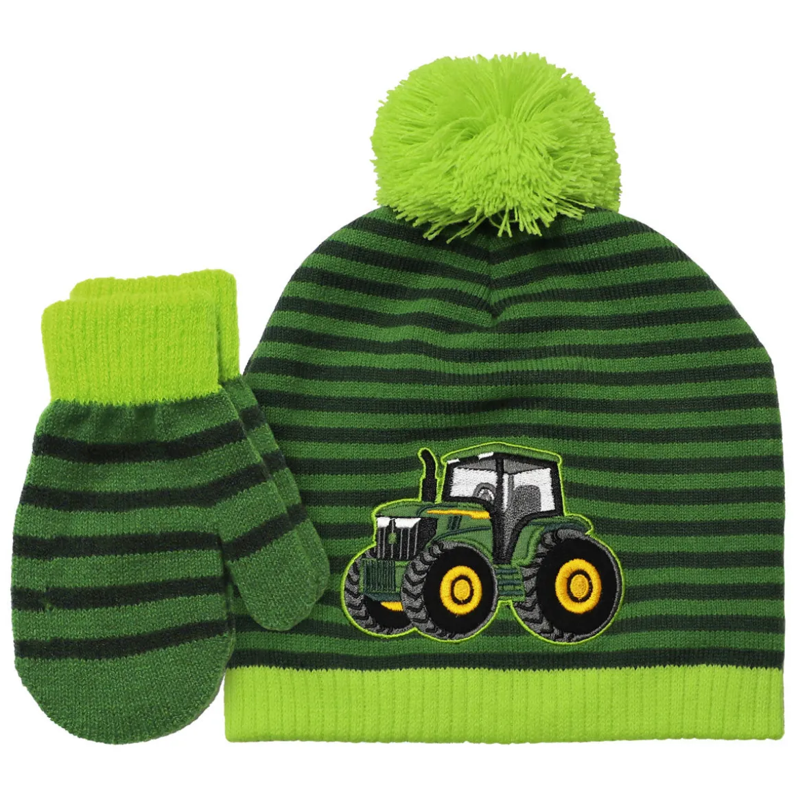 Toddler John Deere Tractor Knit Beanie & Mitten Set