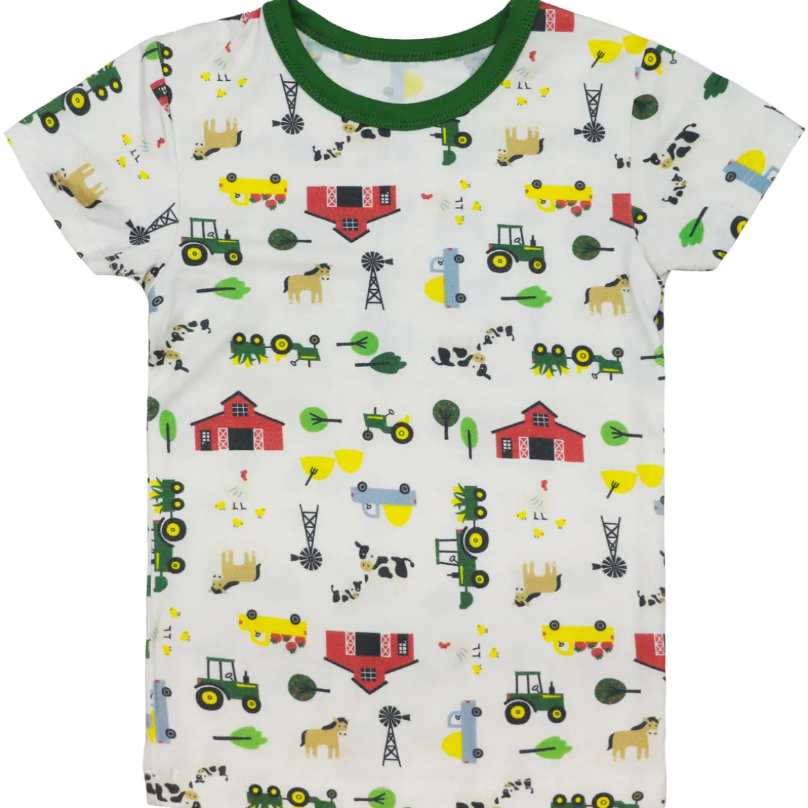 Toddler John Deere White & Green Farmland Short Sleeve Pajama Set