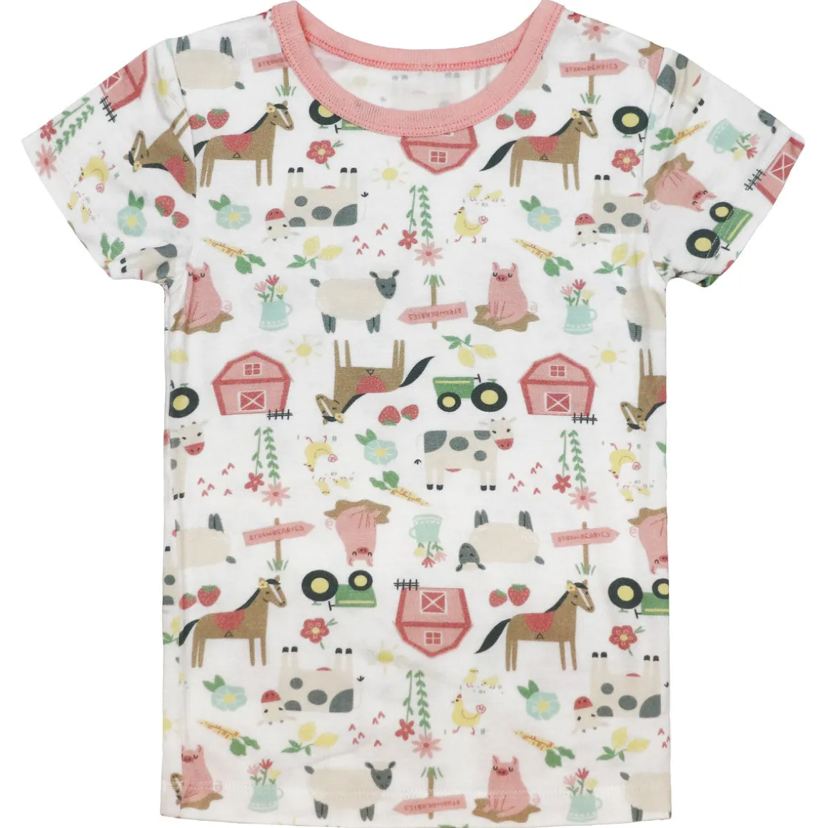 Toddler John Deere White & Pink Farm Elements Short Sleeve Pajama Set