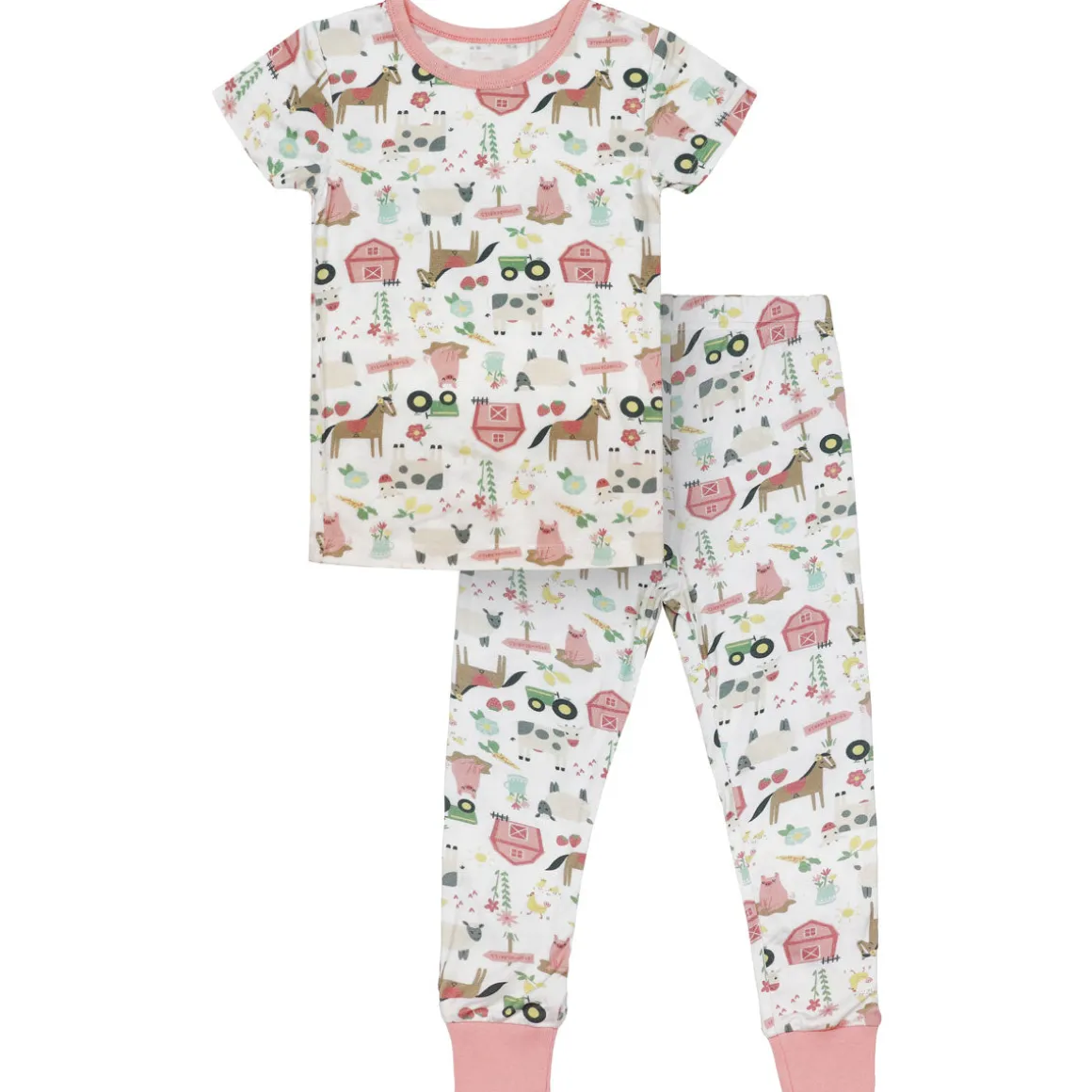 Toddler John Deere White & Pink Farm Elements Short Sleeve Pajama Set