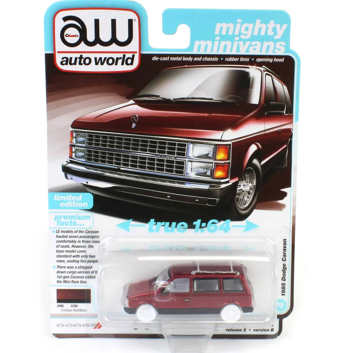 Ultra Red Chase ~ 1/64 Auto World 1985 Dodge Caravan, Crimson Red with Black