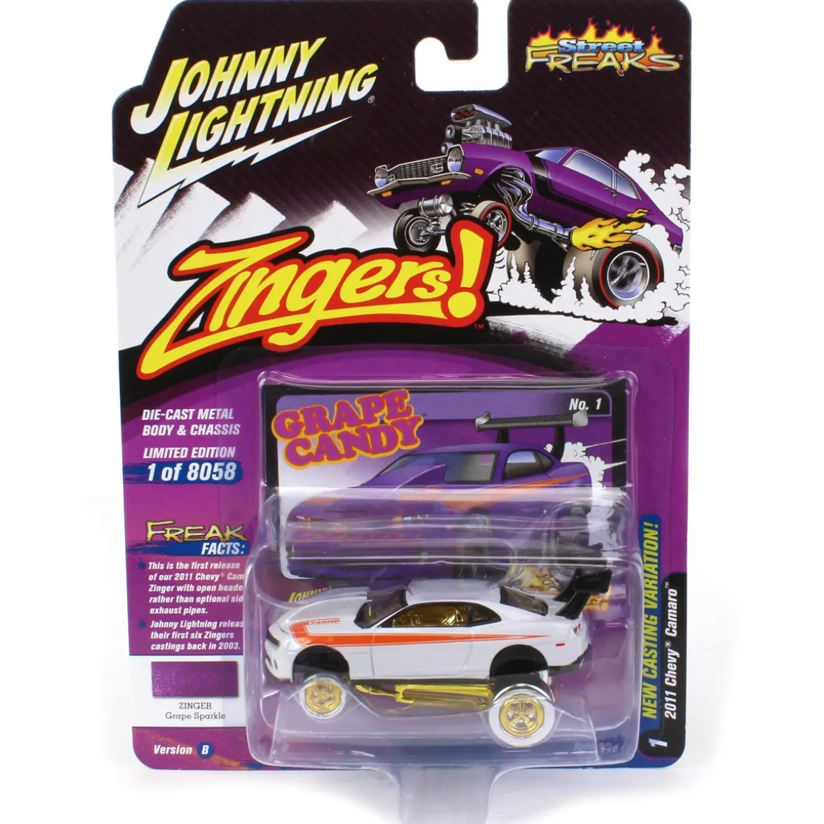 White Lightning ~ 1/64 Johnny Lightning Street Freaks 2022 2B - 2011 Chevrolet Camaro, Zingers