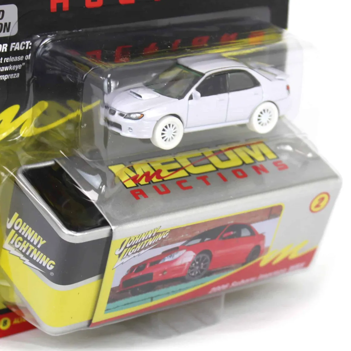 White Lightning Chase ~ 1/64 2006 Subaru Impreza WRX, White, Mecum Auctions, Johnny Lightning Collector Tin Series 15