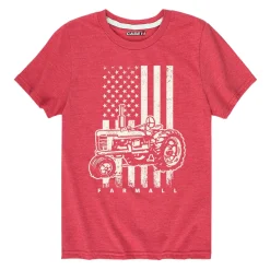 Youth IH Farmall Tractor American Flag Distressed Red Short Sleeve T-Shirt